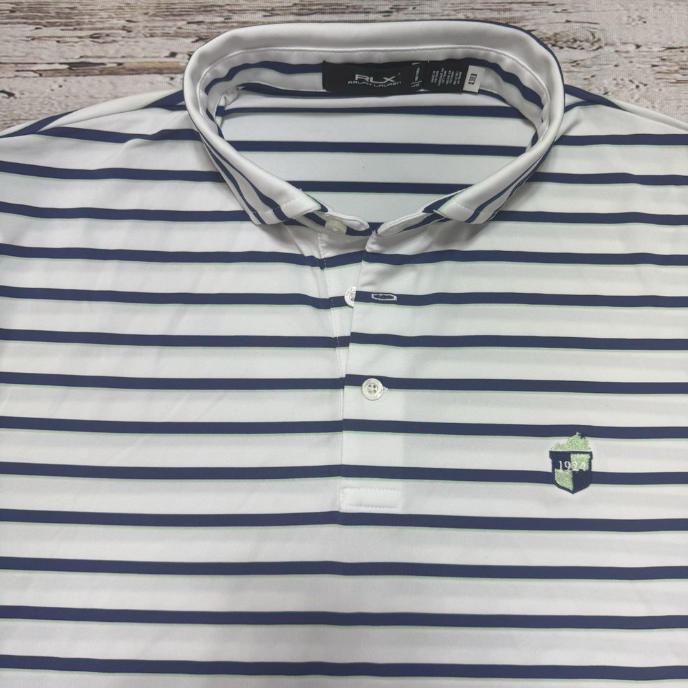 RLX Ralph Lauren Men's Large Golf Polo Shirt Belle Haven Country Club Logo Blue
